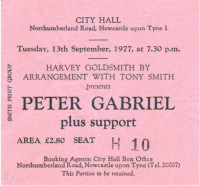 1977 PETER GABRIEL Newcastle ticket