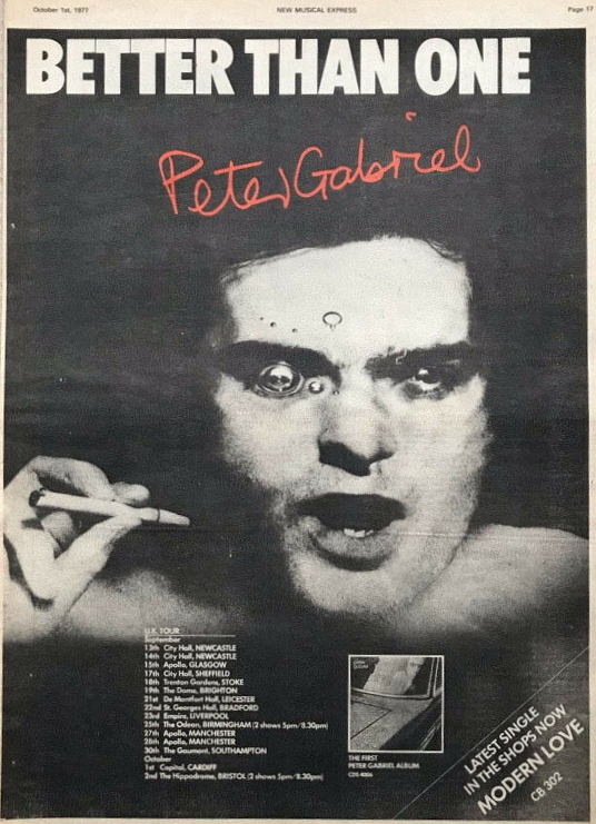 1977 PETER GABRIEL tour advert