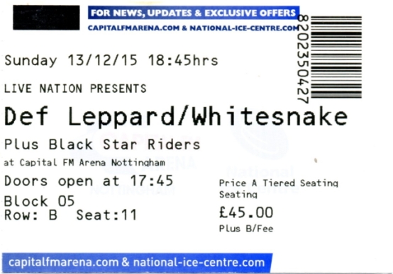 2015 DEF LEPPARD WHITESNAKE BLACK STAR RIDERS ticket
